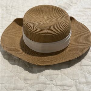 San Diego Hat Company Tan and White Sun Hat with Wide Brim